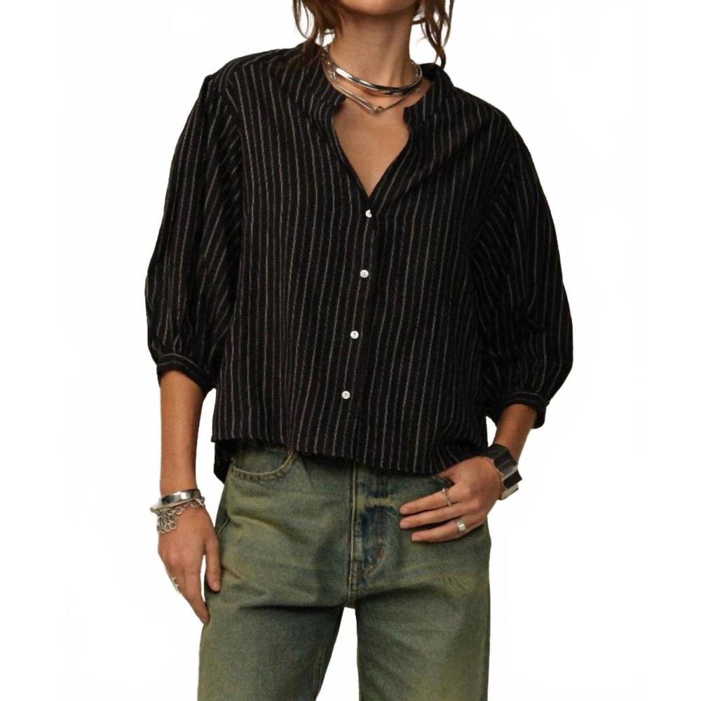NEW ROAD TO NOWHERE edith japanese organic cotton blouse in black stripe